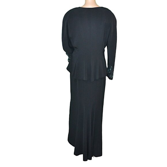 Daymor Couture 80s Black Sequin Maxi Sheath Cocktail Dress Peplum Blazer Suit 12 - Picture 5 of 11
